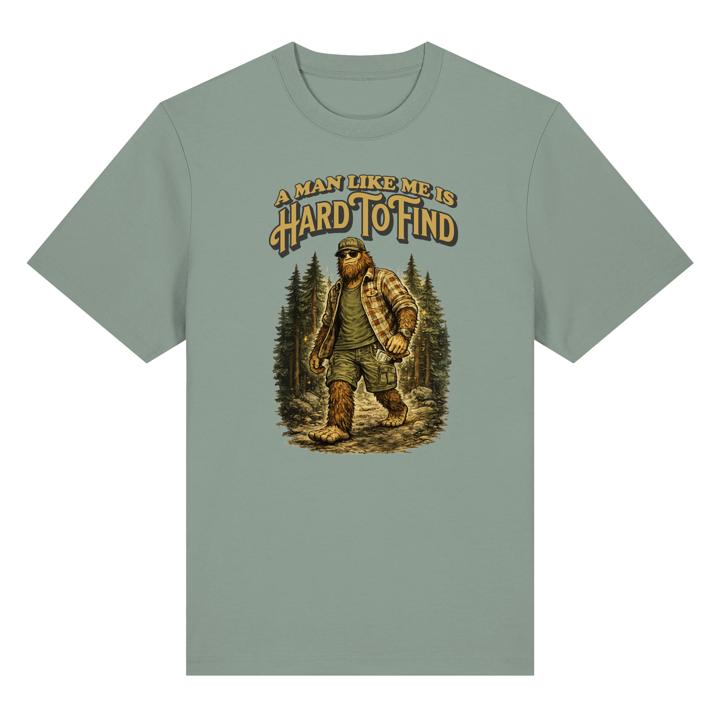 “A Man Like Me Is Hard To Find” Funny Bigfoot T-Shirt for Men, Retro Vintage Gift Idea for Husbands, Buddies & Sasquatch Lovers – Organic Heavy T-Shirt