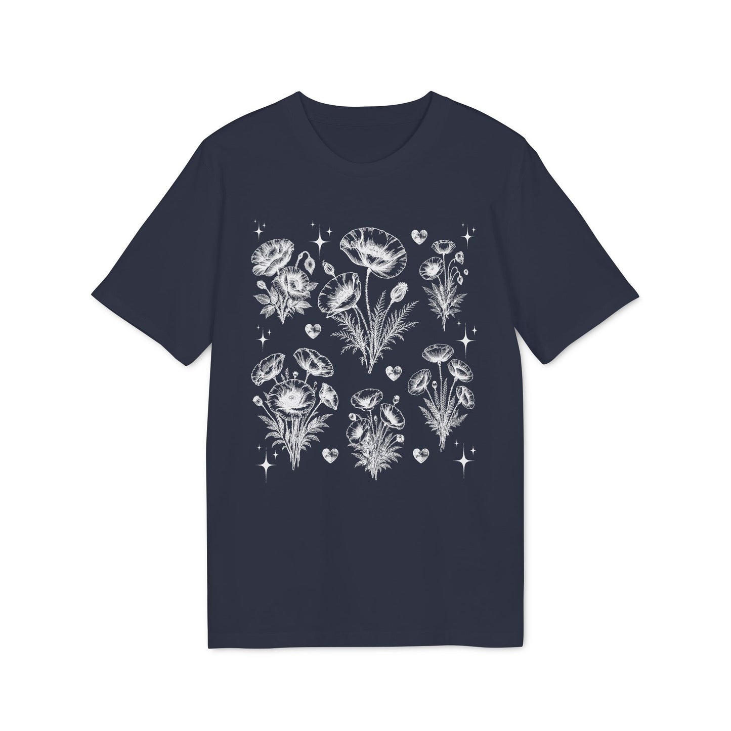 Nachhaltiges Mohnblumen Line Art T-Shirt