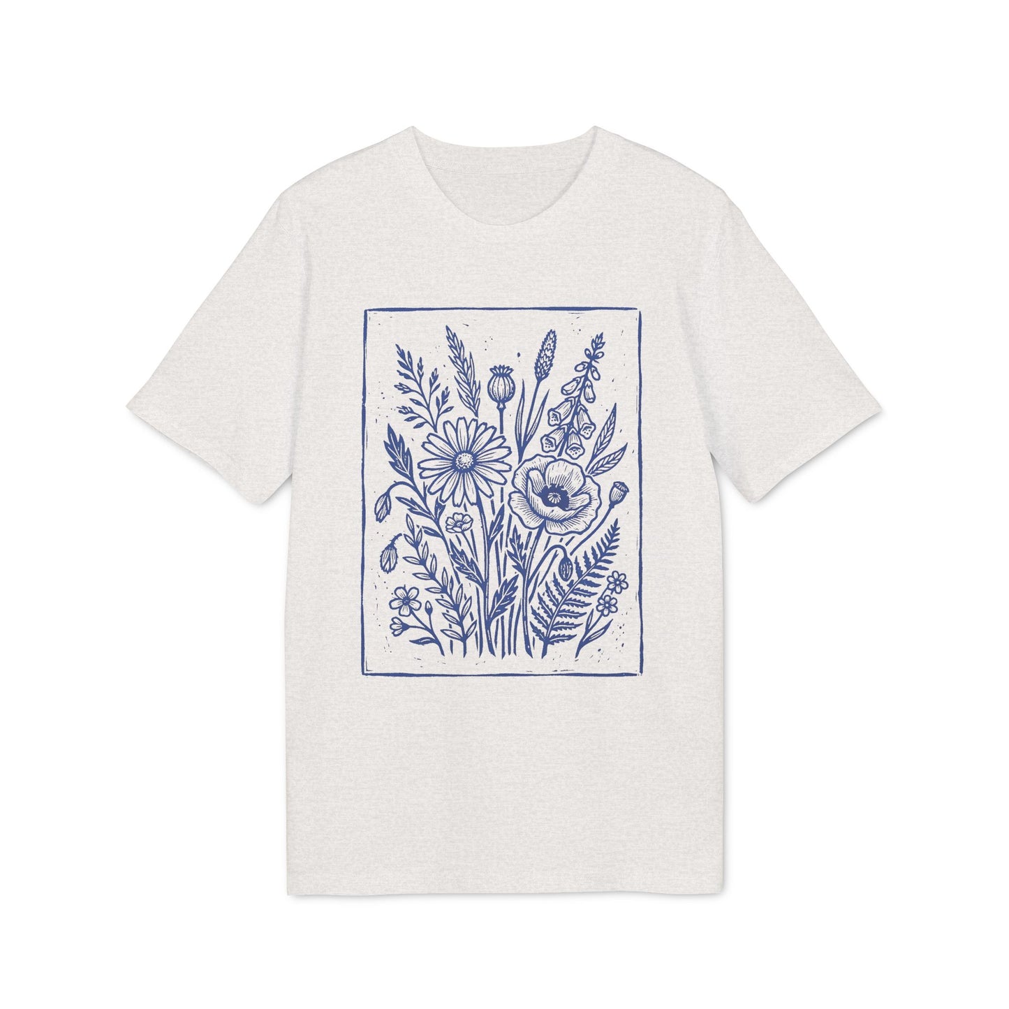 Vintage Blumen Linolschnitt Bio T-Shirt
