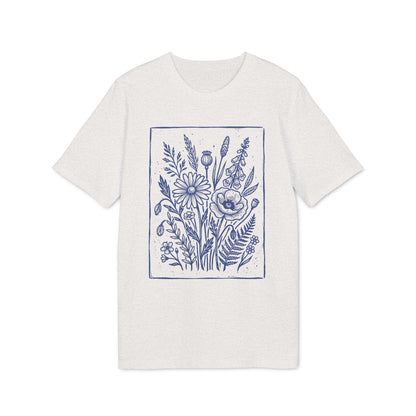 Vintage Blumen Linolschnitt Bio T-Shirt