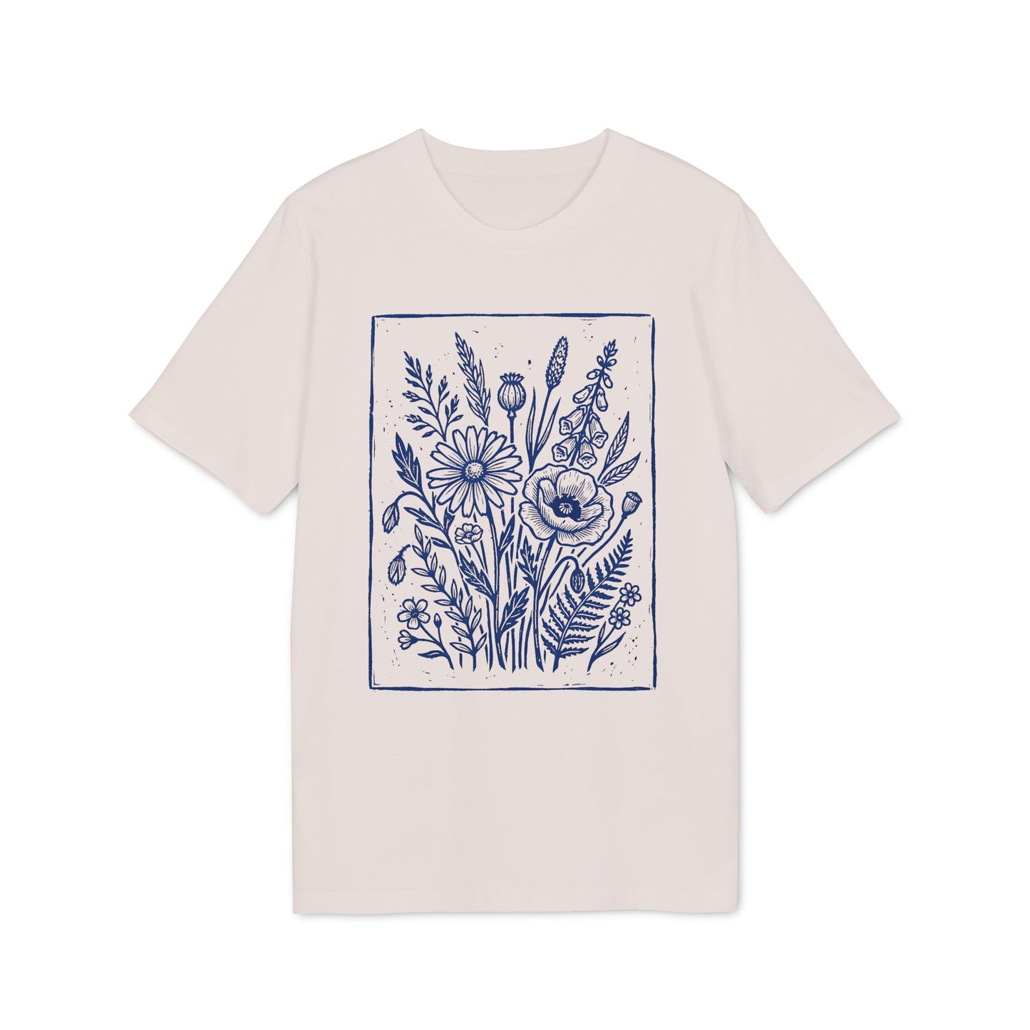 Vintage Blumen Linolschnitt Bio T-Shirt