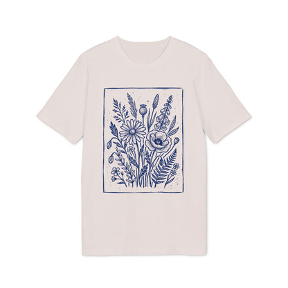 Vintage Blumen Linolschnitt Bio T-Shirt