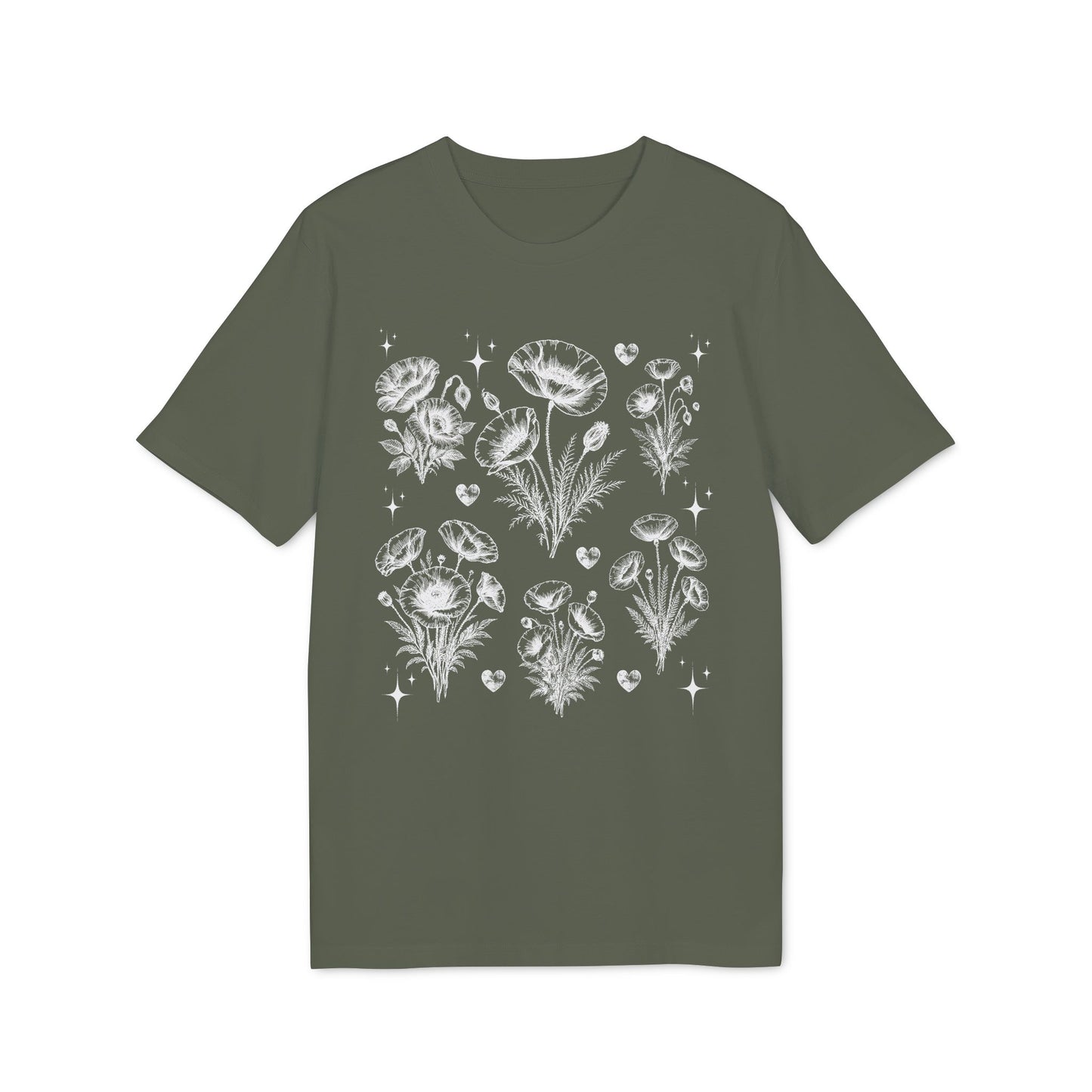Nachhaltiges Mohnblumen Line Art T-Shirt