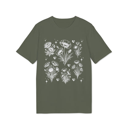 Nachhaltiges Mohnblumen Line Art T-Shirt