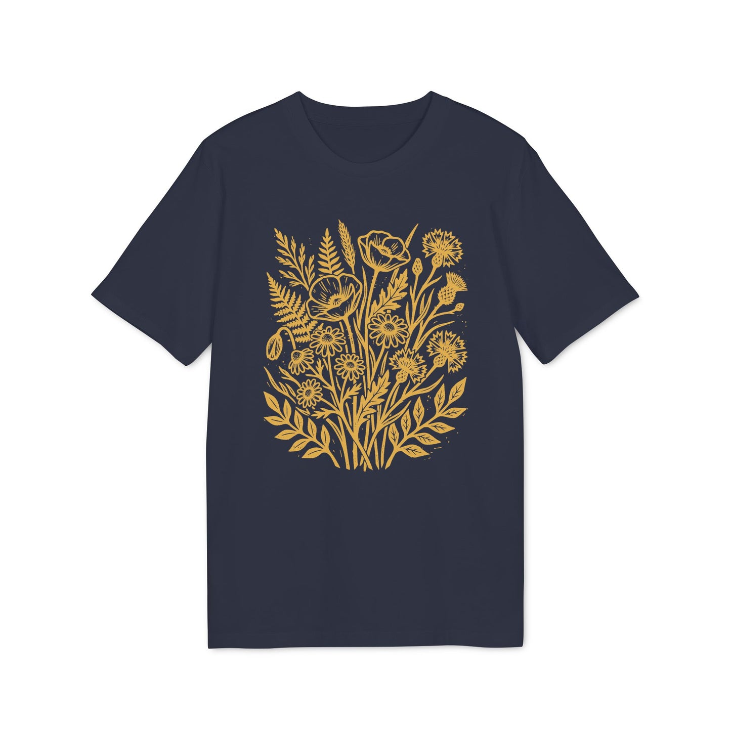 Retro Wildblumen Shirt mit honiggelbem Motiv aus Bio Baumwolle