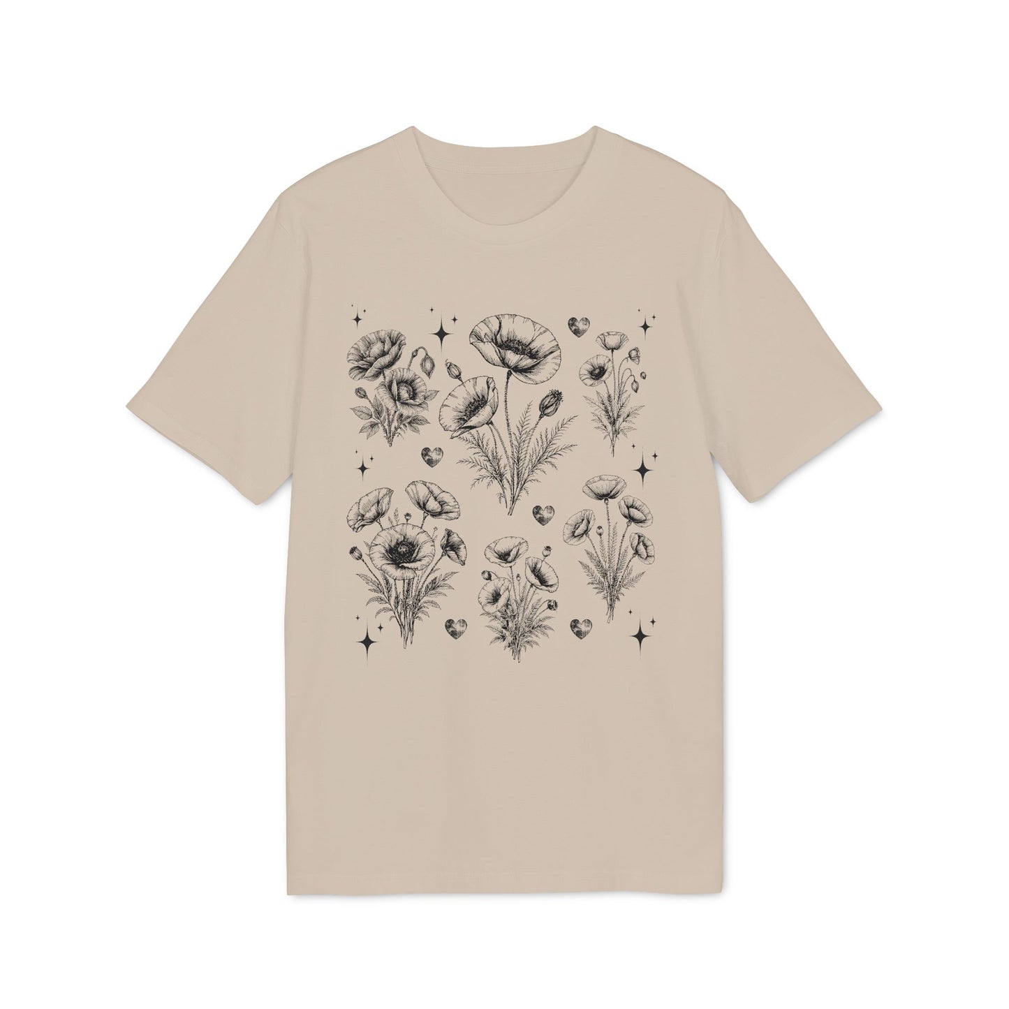 Nachhaltiges Mohnblumen Line Art T-Shirt