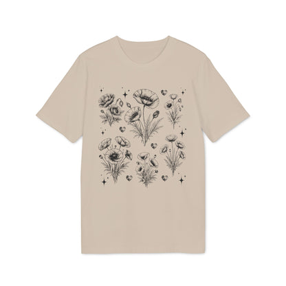 Nachhaltiges Mohnblumen Line Art T-Shirt