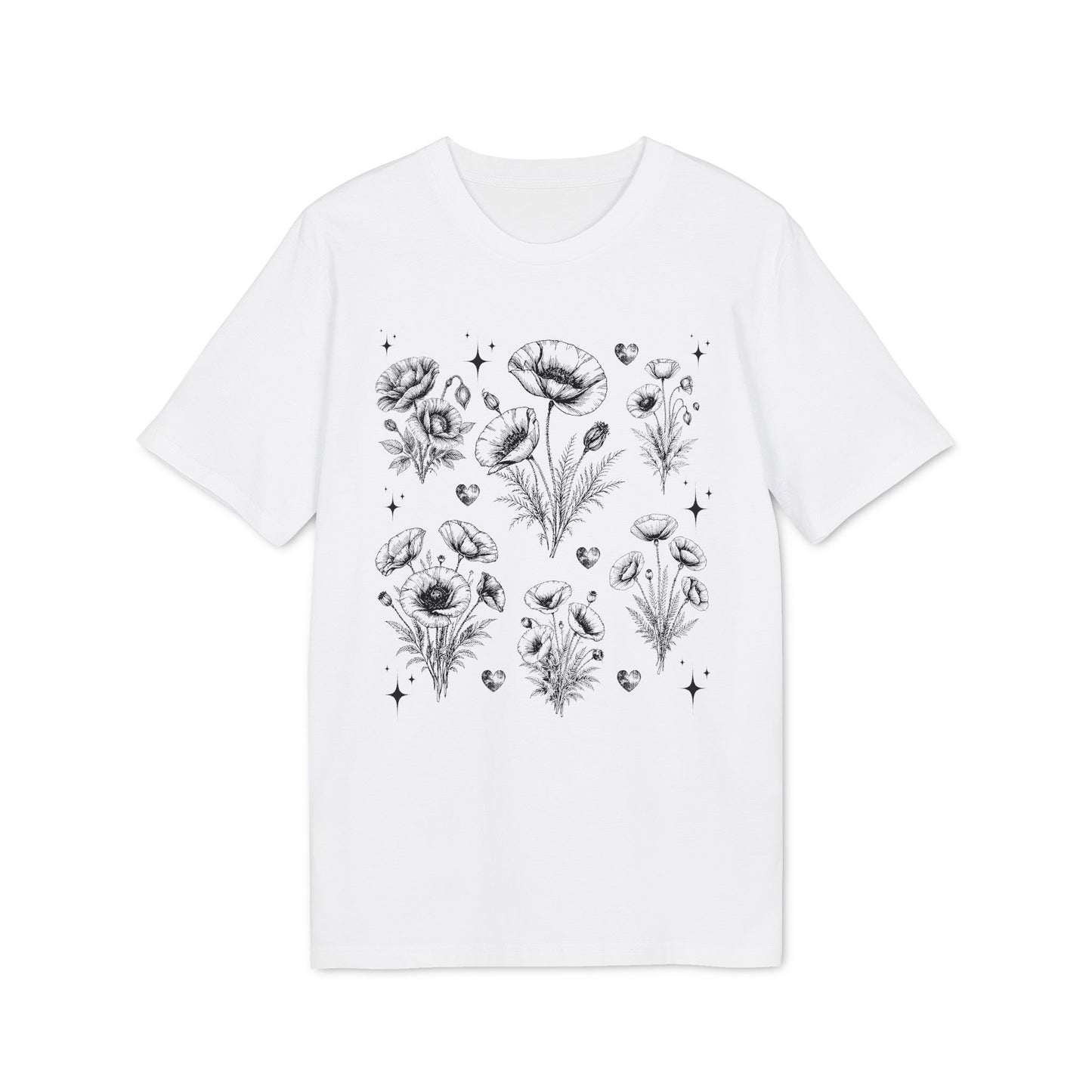 Nachhaltiges Mohnblumen Line Art T-Shirt
