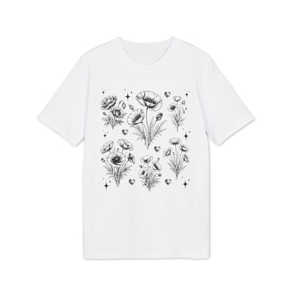 Nachhaltiges Mohnblumen Line Art T-Shirt
