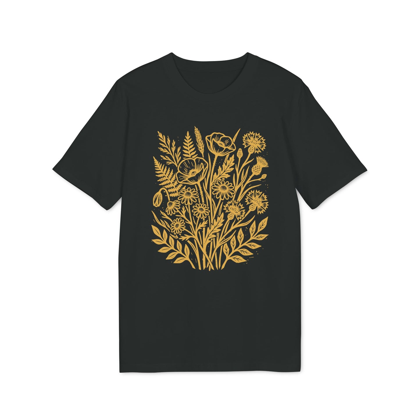 Retro Wildblumen Shirt mit honiggelbem Motiv aus Bio Baumwolle