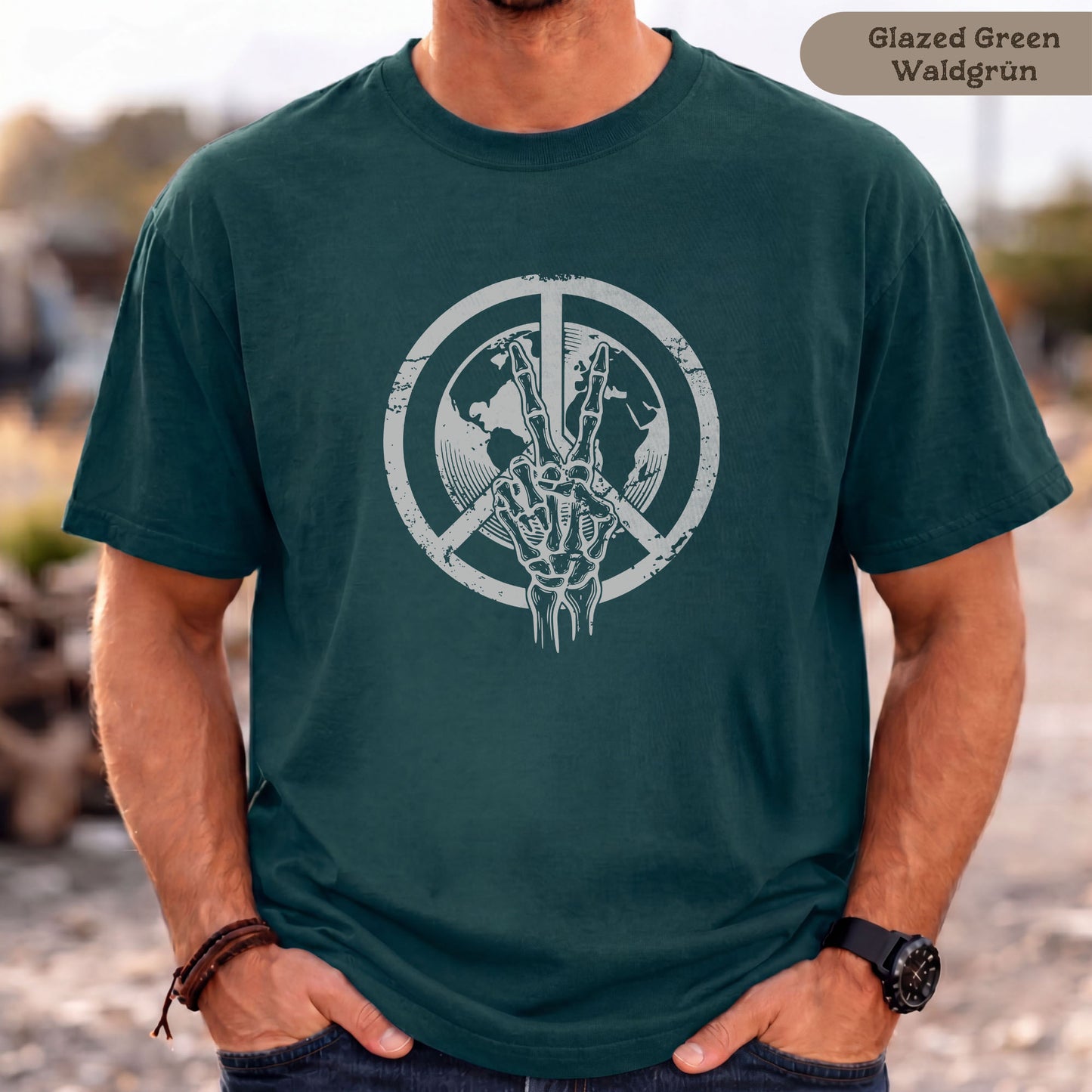 Skeletthand-Friedens-Shirt Herren Bio-Baumwolle
