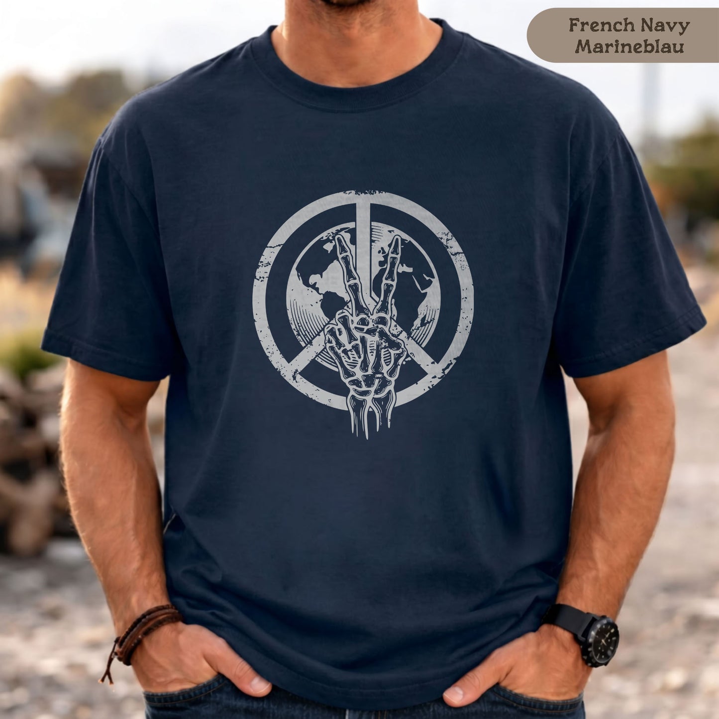 Skeletthand-Friedens-Shirt Herren Bio-Baumwolle