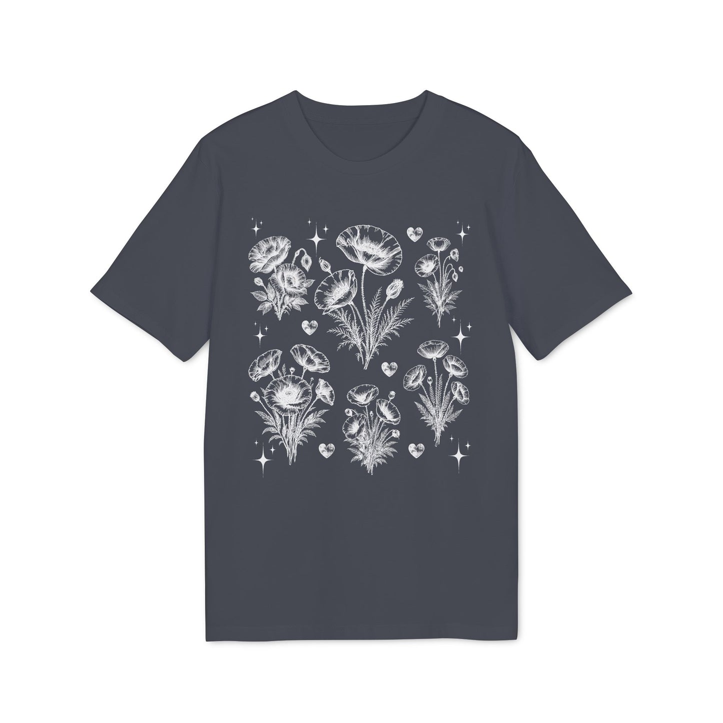 Nachhaltiges Mohnblumen Line Art T-Shirt