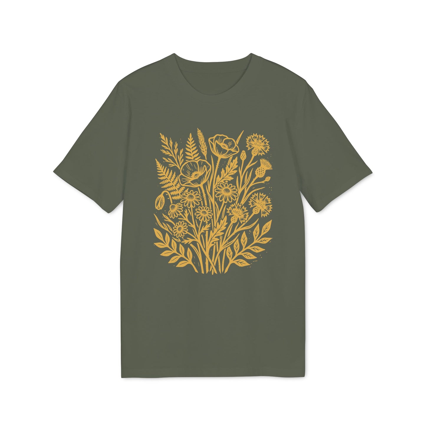 Retro Wildblumen Shirt mit honiggelbem Motiv aus Bio Baumwolle
