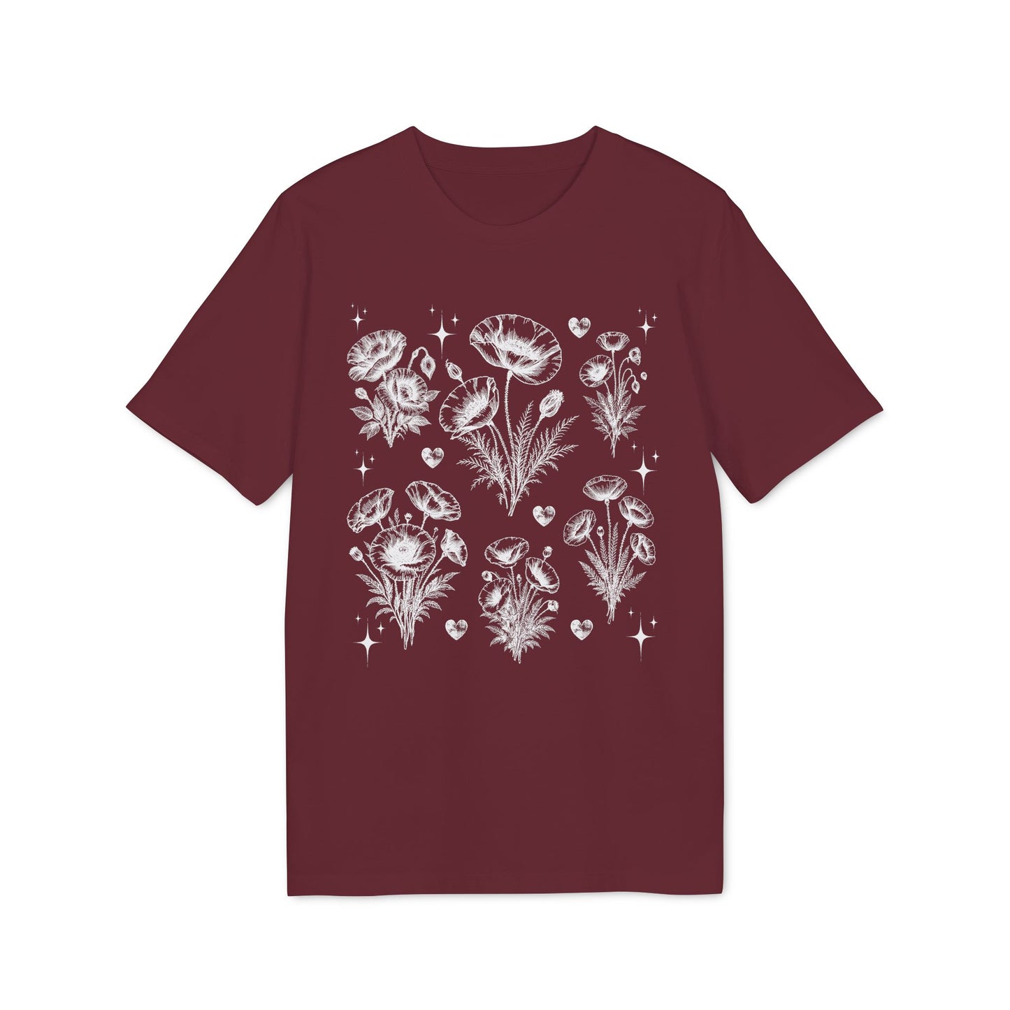 Nachhaltiges Mohnblumen Line Art T-Shirt