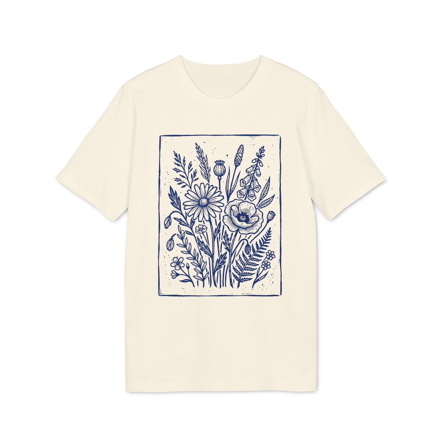 Vintage Blumen Linolschnitt Bio T-Shirt