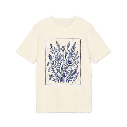 Vintage Blumen Linolschnitt Bio T-Shirt