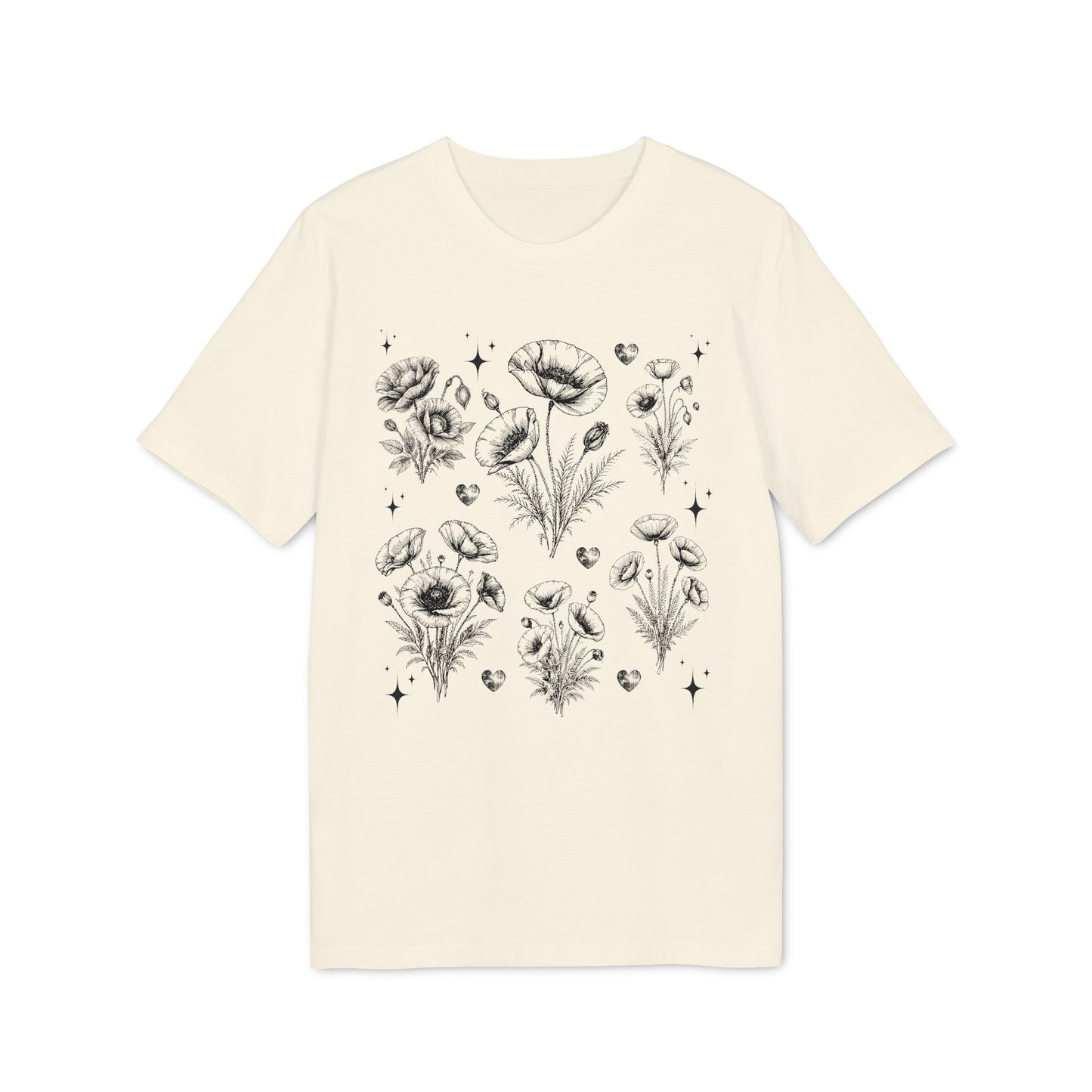 Nachhaltiges Mohnblumen Line Art T-Shirt