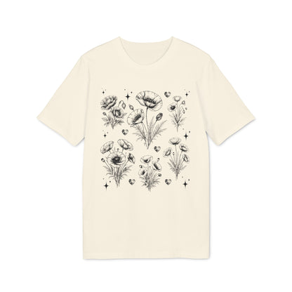 Nachhaltiges Mohnblumen Line Art T-Shirt