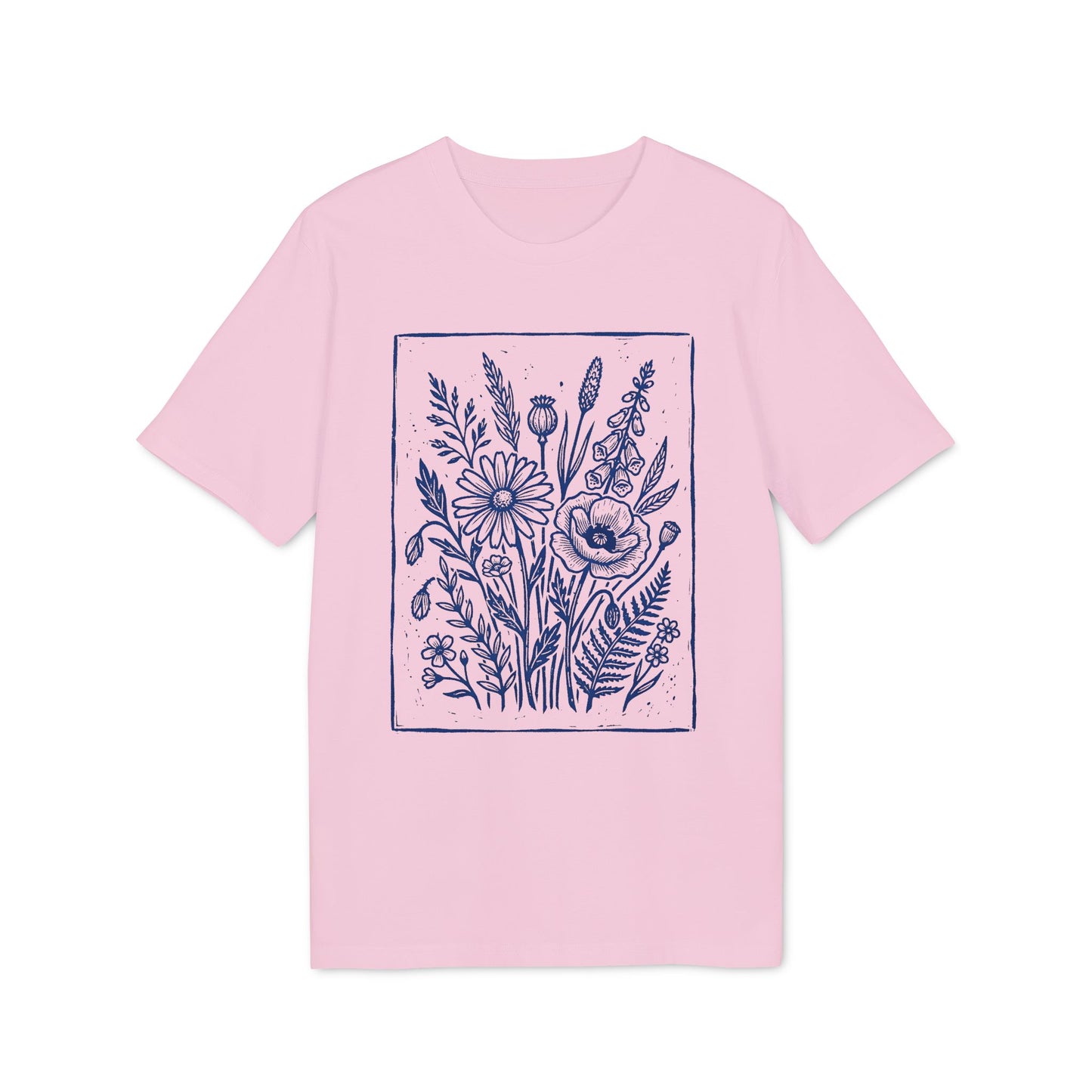 Vintage Blumen Linolschnitt Bio T-Shirt