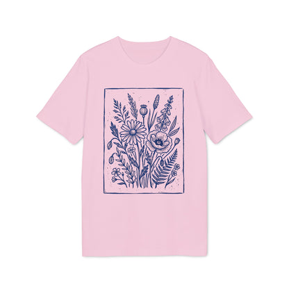 Vintage Blumen Linolschnitt Bio T-Shirt