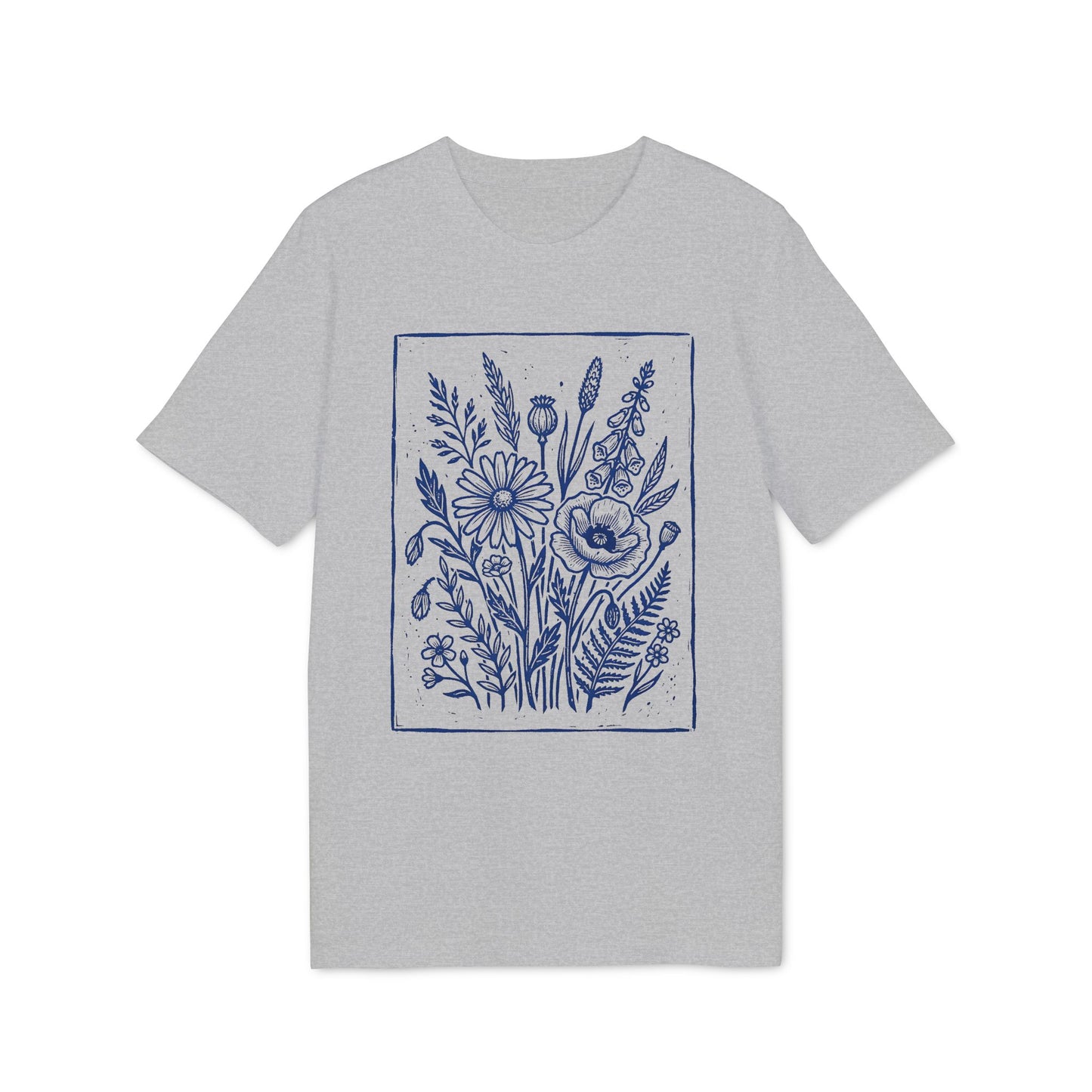Vintage Blumen Linolschnitt Bio T-Shirt
