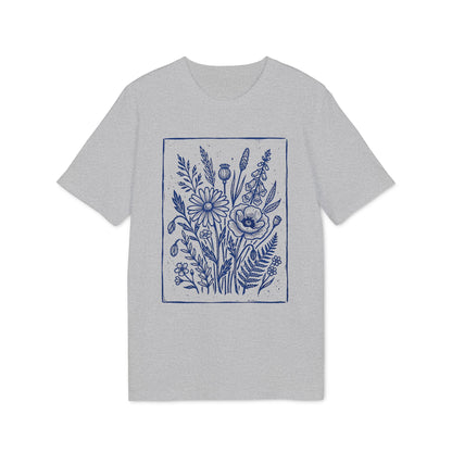 Vintage Blumen Linolschnitt Bio T-Shirt
