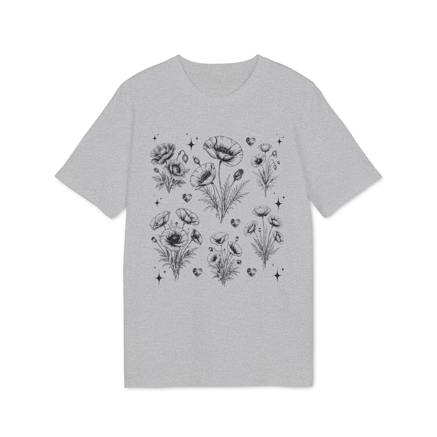 Nachhaltiges Mohnblumen Line Art T-Shirt