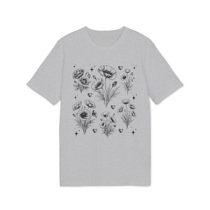 Nachhaltiges Mohnblumen Line Art T-Shirt