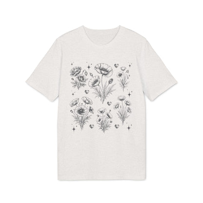 Nachhaltiges Mohnblumen Line Art T-Shirt