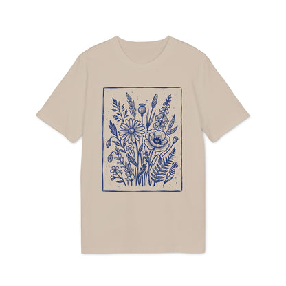 Vintage Blumen Linolschnitt Bio T-Shirt