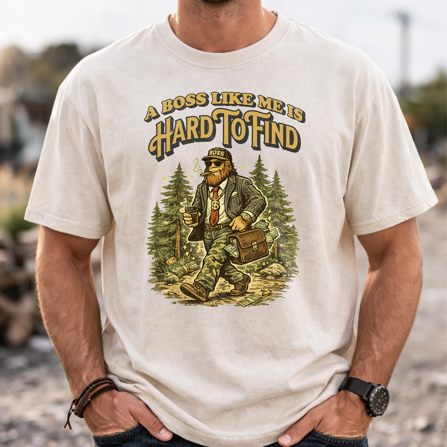„A Boss Like Me Is Hard To Find“ Lustiges Sasquatch Bigfoot T-Shirt für Chef, Retro Vintage Geschenkidee für Chefs, Naturliebhaber - Organic Heavy T-Shirt
