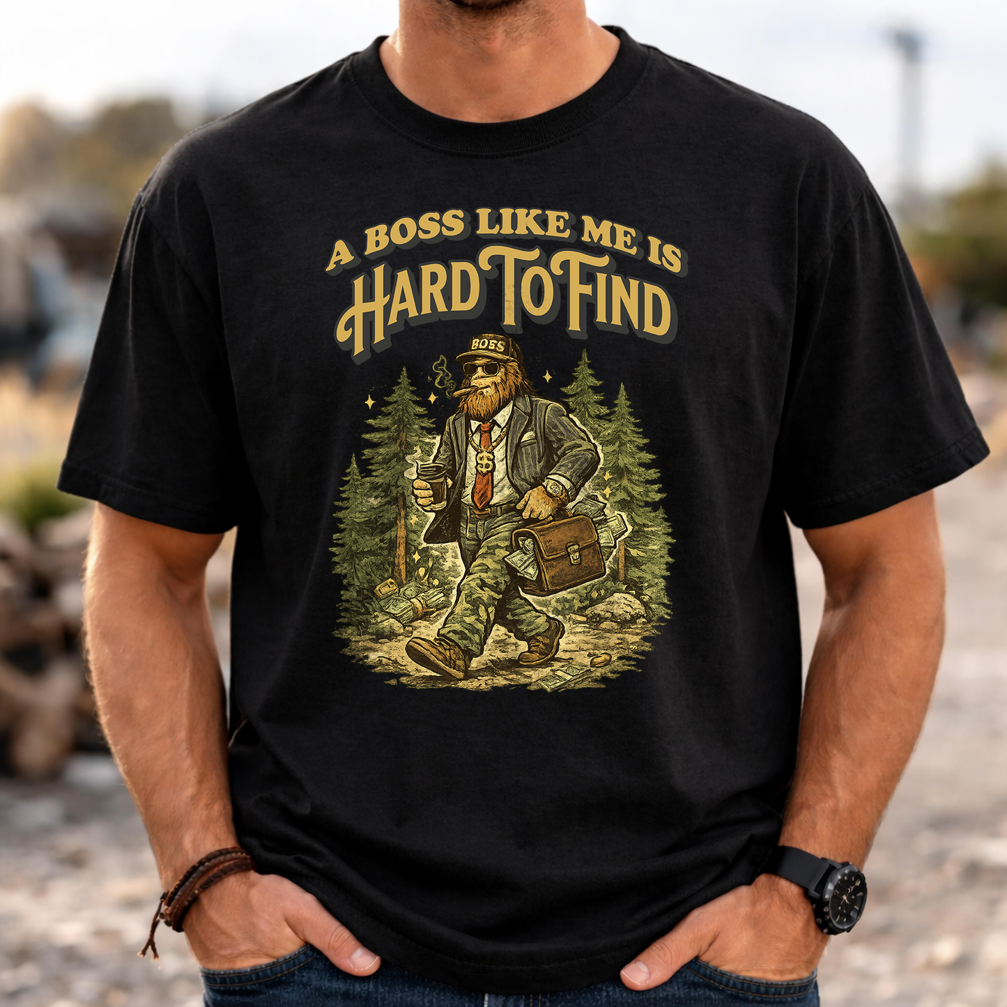 „A Boss Like Me Is Hard To Find“ Lustiges Sasquatch Bigfoot T-Shirt für Chef, Retro Vintage Geschenkidee für Chefs, Naturliebhaber - Organic Heavy T-Shirt