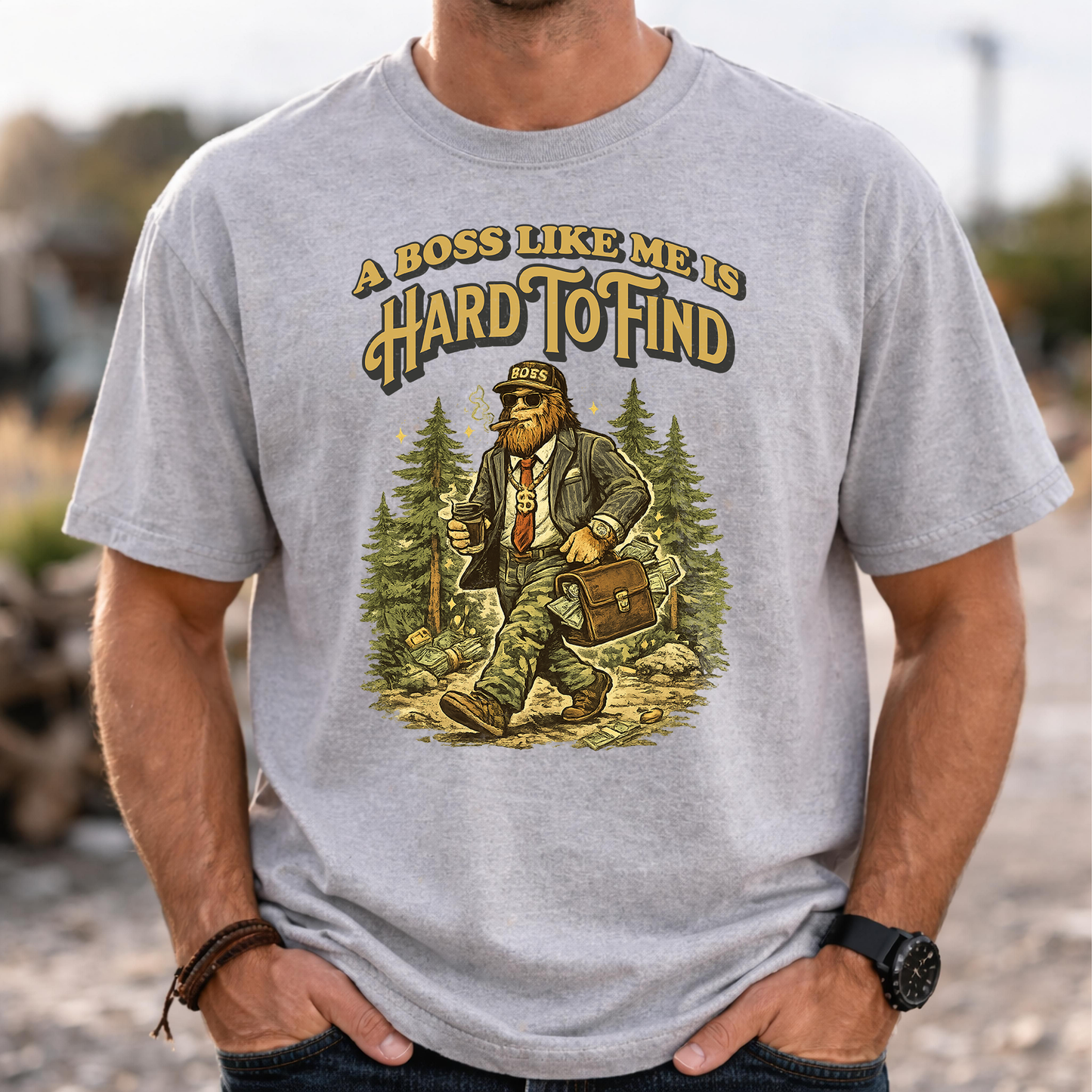 „A Boss Like Me Is Hard To Find“ Lustiges Sasquatch Bigfoot T-Shirt für Chef, Retro Vintage Geschenkidee für Chefs, Naturliebhaber - Organic Heavy T-Shirt