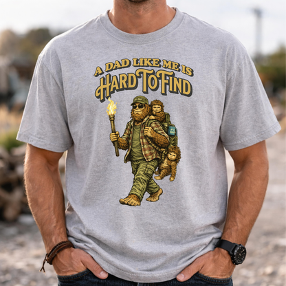 “A Dad Like Me Is Hard To Find” Funny Sasquatch Bigfoot T-Shirt for Dads, Retro Vintage Father’s Day Gift Idea – Organic Heavy T-Shirt