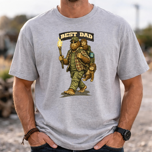 Best Dad Bigfoot Shirt mit Kindern, lustiges Retro 90er Vintage T-Shirt, Weihnachts- & Geburtstagsgeschenk für Papa, Organic Heavy T-Shirt