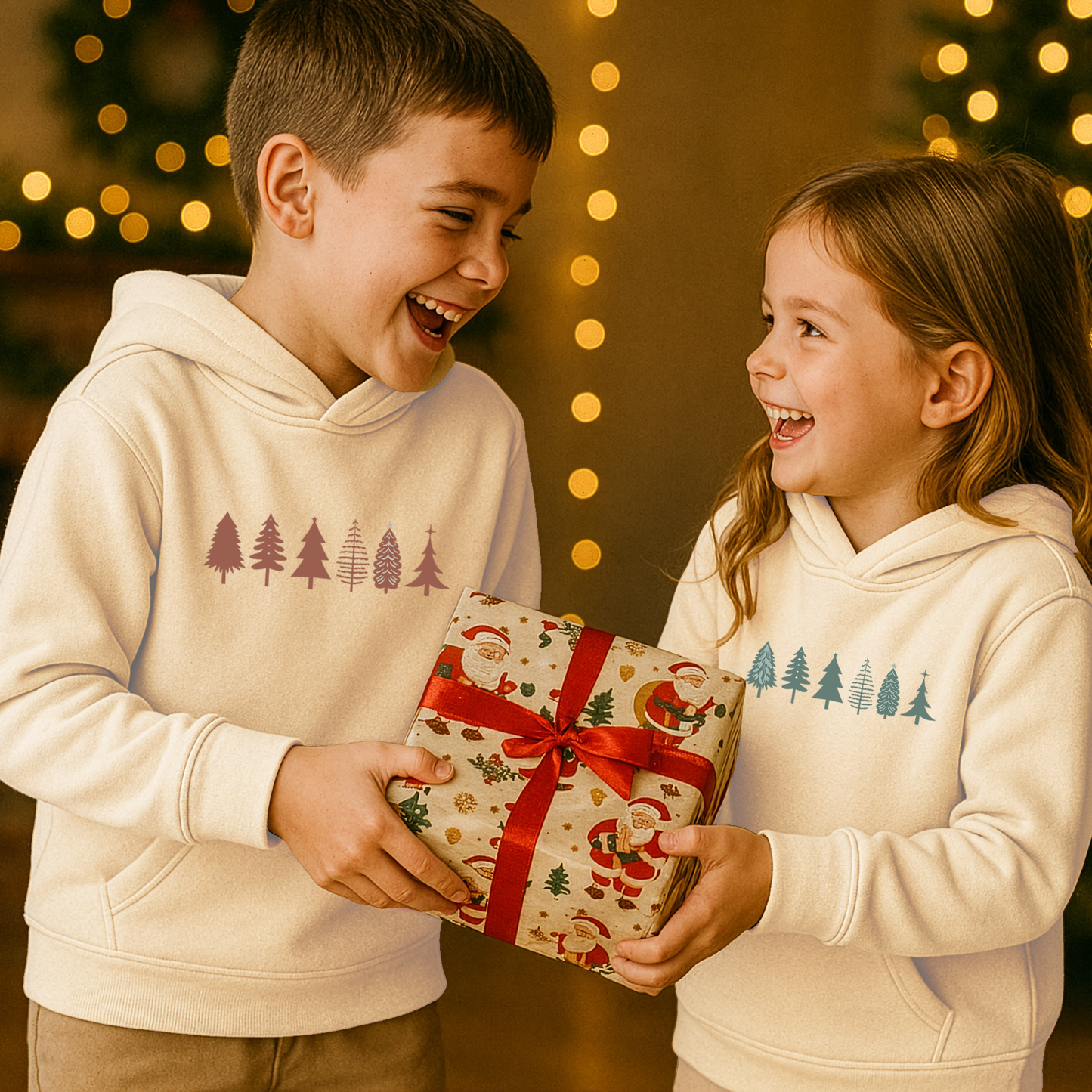 100% Bio-Baumwolle  Hoodie für Kinder, Winterbäume-Motiv, Wintergeschenk & Weihnachtsgeschenk - Kids Organic Hoodie
