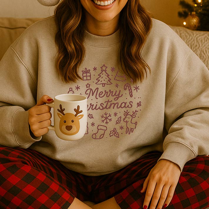 Merry Christmas round hand-drawn symbols - Organic Oversized Sweatshirt