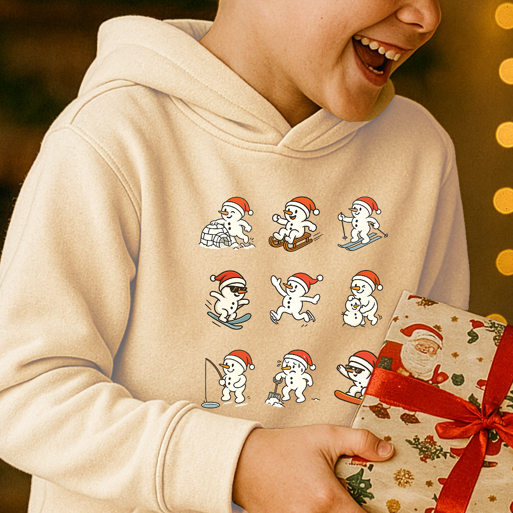 Kinder-Hoodie aus 100% Bio-Baumwolle mit 9 süßen Schneemännern - Kids Organic Hoodie