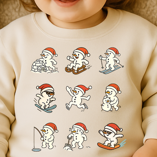 Baby-Pullover aus 85% Baumwolle in Bio-Qualität mit 9 süßen Schneemännern- Baby Organic Sweatshirt