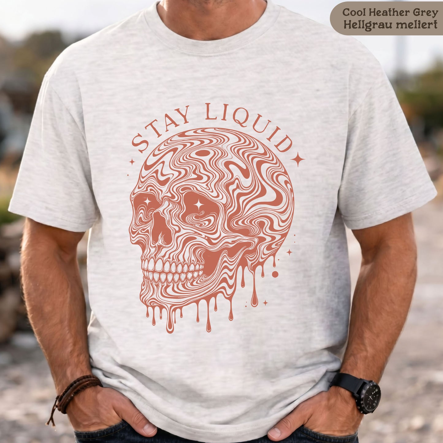 Stay liquid - T-Shirt für Männer mit psychedelischem Totenkopf
