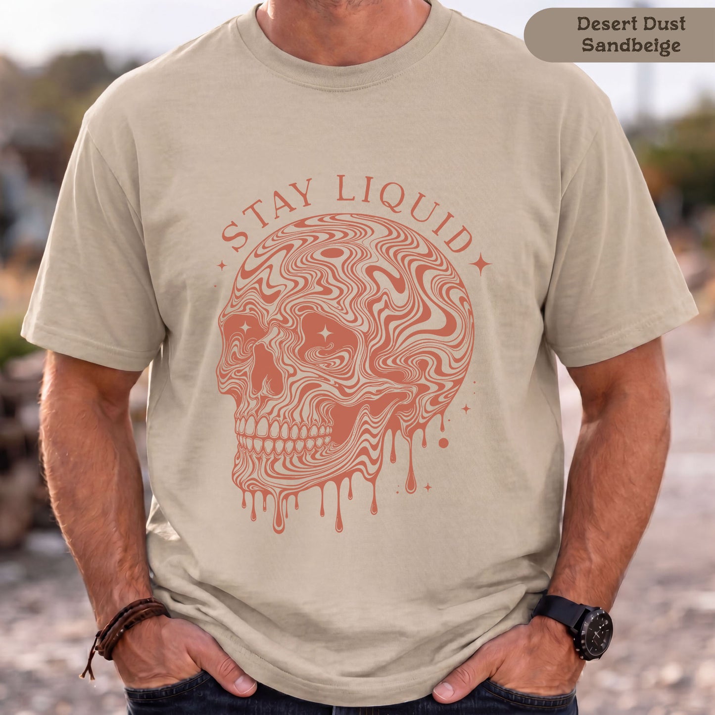 Stay liquid - T-Shirt für Männer mit psychedelischem Totenkopf