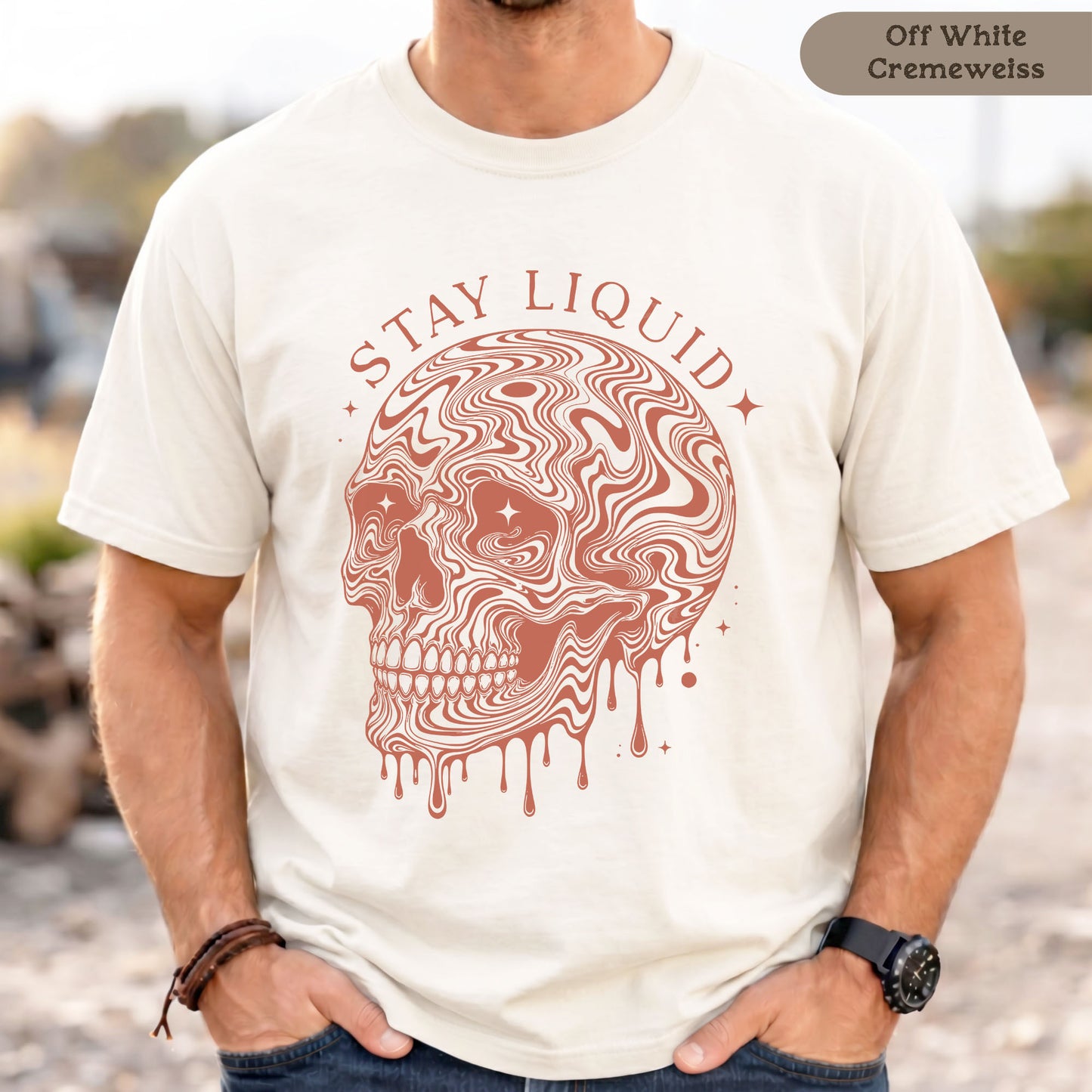 Stay liquid - T-Shirt für Männer mit psychedelischem Totenkopf