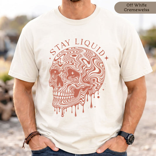 Stay liquid - T-Shirt für Männer mit psychedelischem Totenkopf