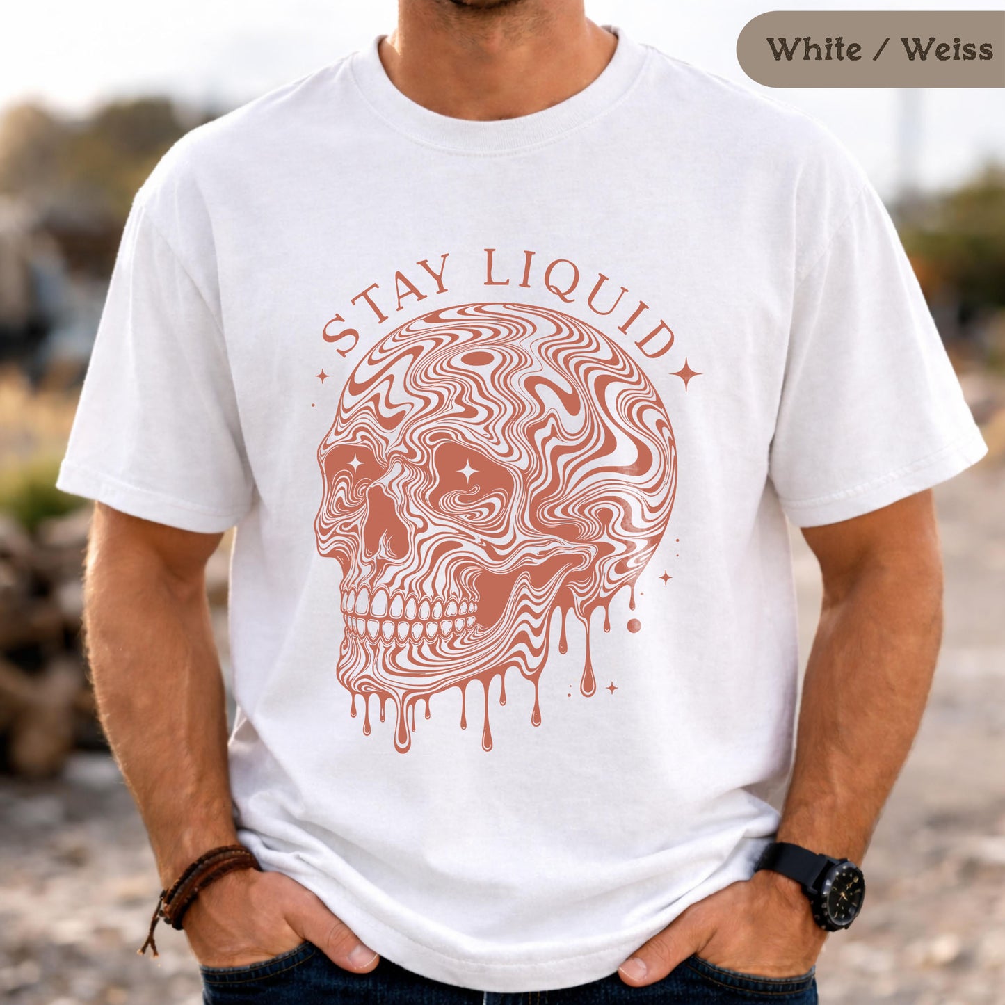 Stay liquid - T-Shirt für Männer mit psychedelischem Totenkopf