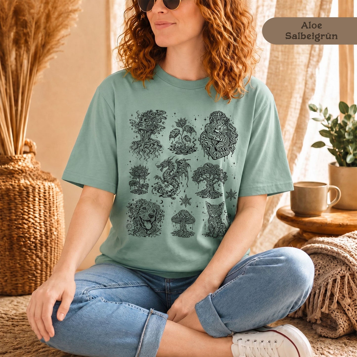 Psychedelische Motive auf 100% Bio-Shirt