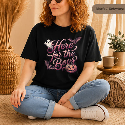 Retro Halloween-T-Shirt "Here For The Boos"
