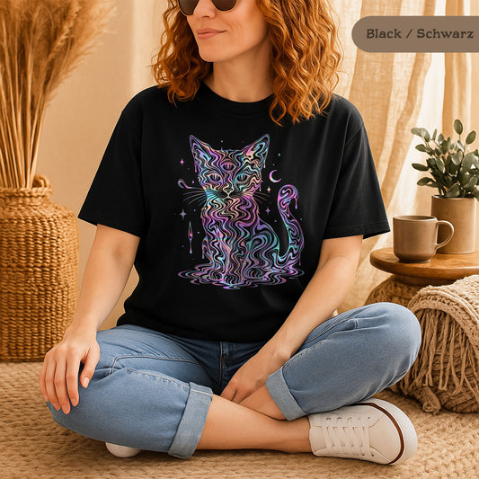 Farbenfrohe psychedelische Katze - T-Shirt aus 100% Baumwolle