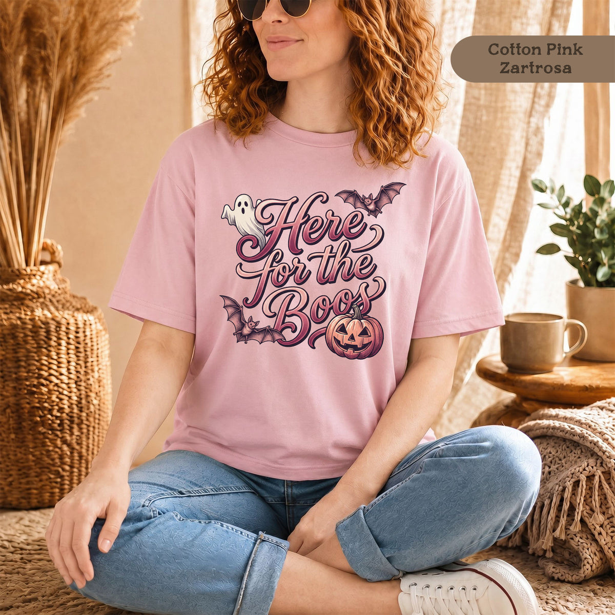 Retro Halloween-T-Shirt "Here For The Boos"