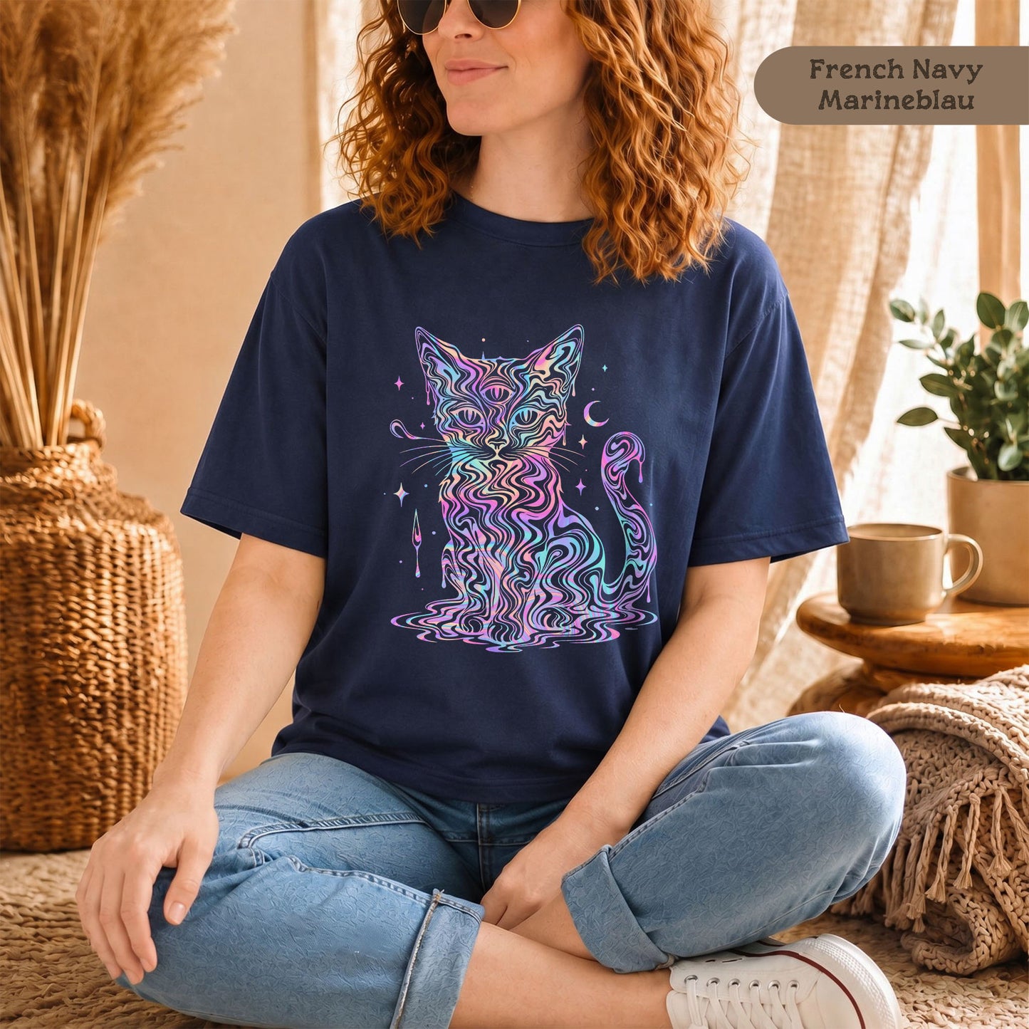 Farbenfrohe psychedelische Katze - T-Shirt aus 100% Baumwolle